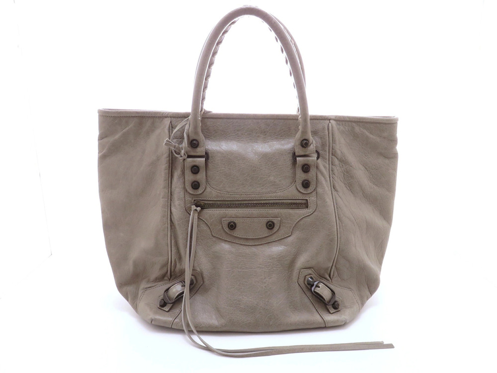 Balenciaga The Sunday Tote Bag Gray Beige Cream Leather